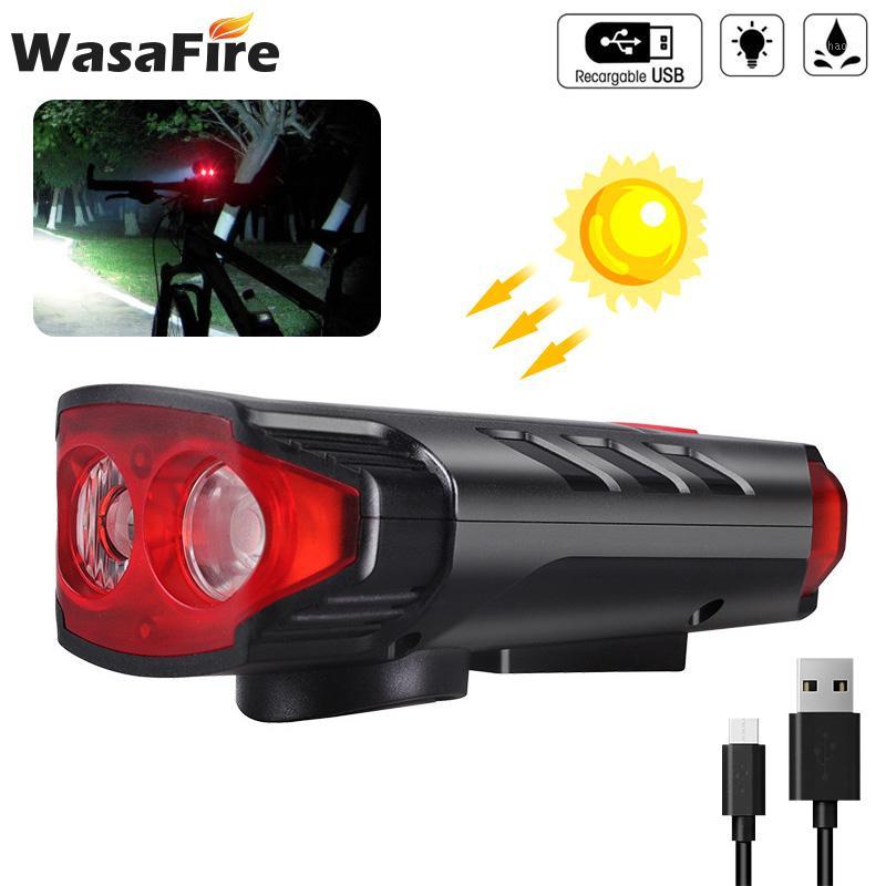 

WasaFire Solar Powered Bike Front Light 2*T6 USB Rechargeable Bicycle Headlight Waterproof 5 Modes Bicycle Light With Horn Bell1