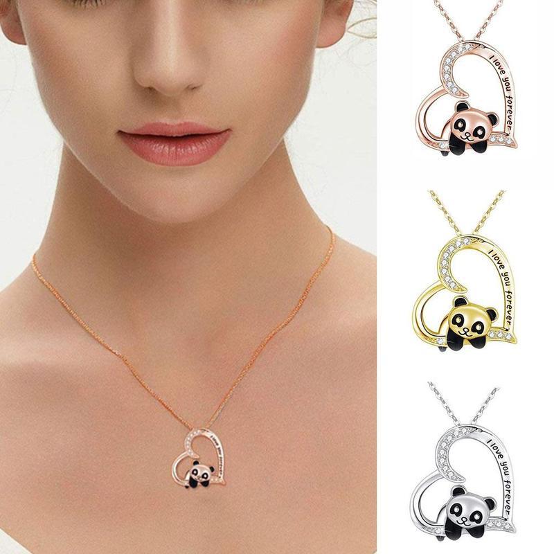 

2021 New I Love You Forever Jewelry Gifts for Women/Daughter/Lover Panda Necklace Cute Heart Animal Pendant Panda Necklace