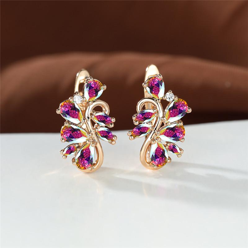 

Hoop & Huggie Multicolor Crystal Zircon Earrings Vintage Gold Color Engagement Rainbow Water Drop Small Stone For Women, Golden;silver