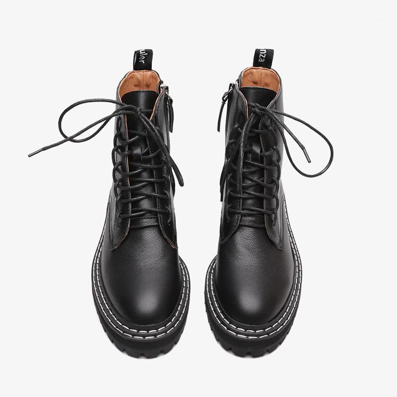 

Black Punk Winter Boots for Women Lace up Platform Boots Women Solid Ankle Women's Designer Botas Mujer1