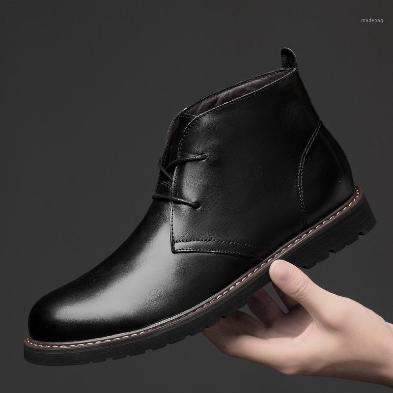 

Plus size 36-48 Unisex Outdoor Genuine leather men boots All season work warm shoes men lace up for man ankle boots with fur w51, Black