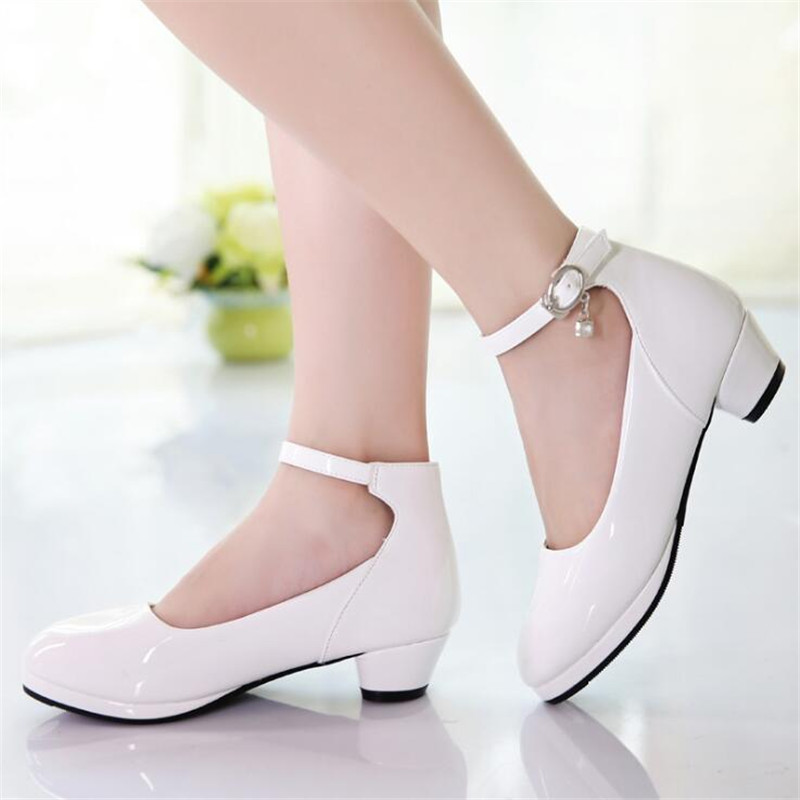 

children heels Girls High leather black white princess Female students show dance shoes kids wedding shoe