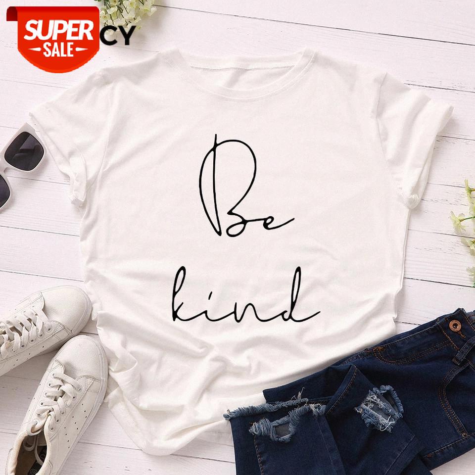 

JFUNCY Plus Size Women T Shirt New BE KIND Letter Print T-shirts Female Short Sleeve Cotton Tees Tops Woman Summer Tshirt #zu4n, White