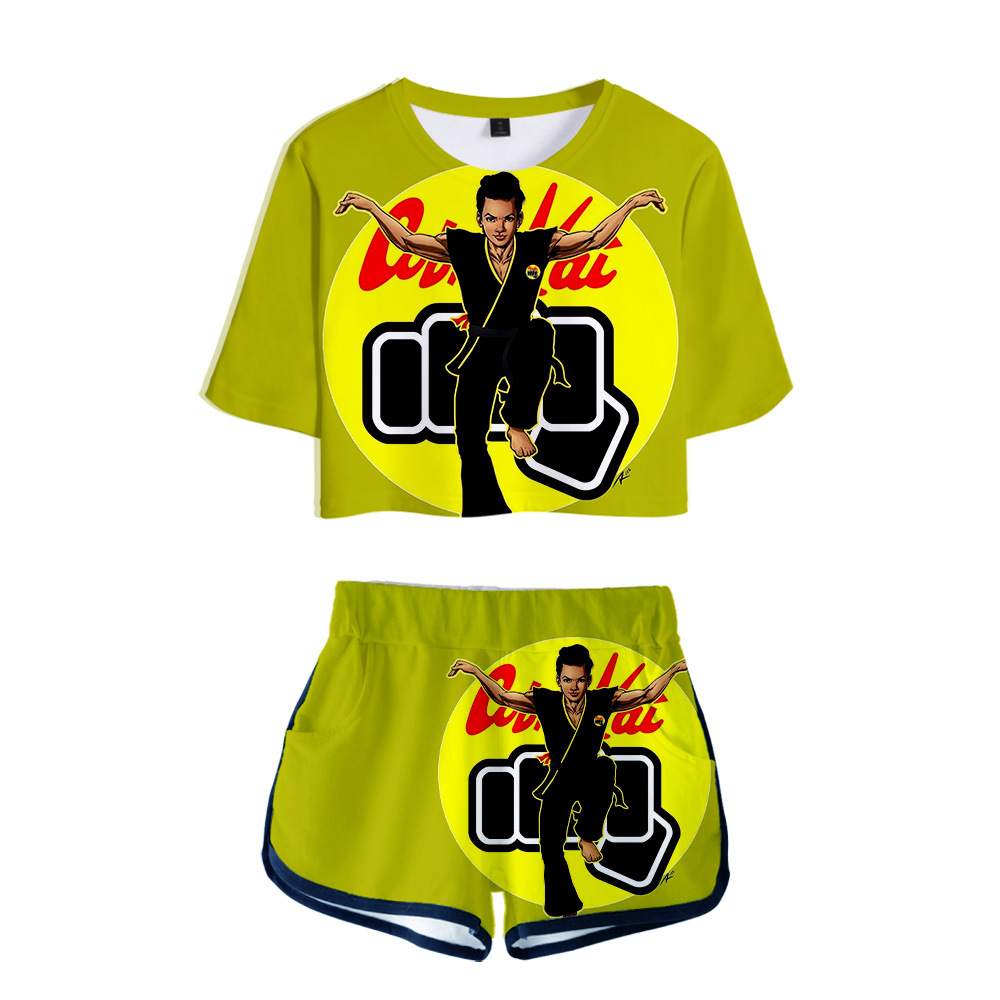 

The Karate Kid Cobra Kai 3D Printed Sexy 2 Piece Set Women Conjunto Feminino Women Crop Top and Shorts Set Two Piece Outfits, Gray