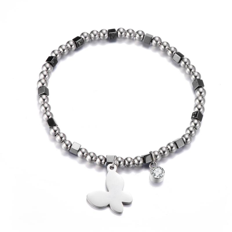 

Butterfly Stainless Steel Charm Bracelet For Women Beads Bracelet Black acero inoxidable joyeria pulseras mujer moda 2020