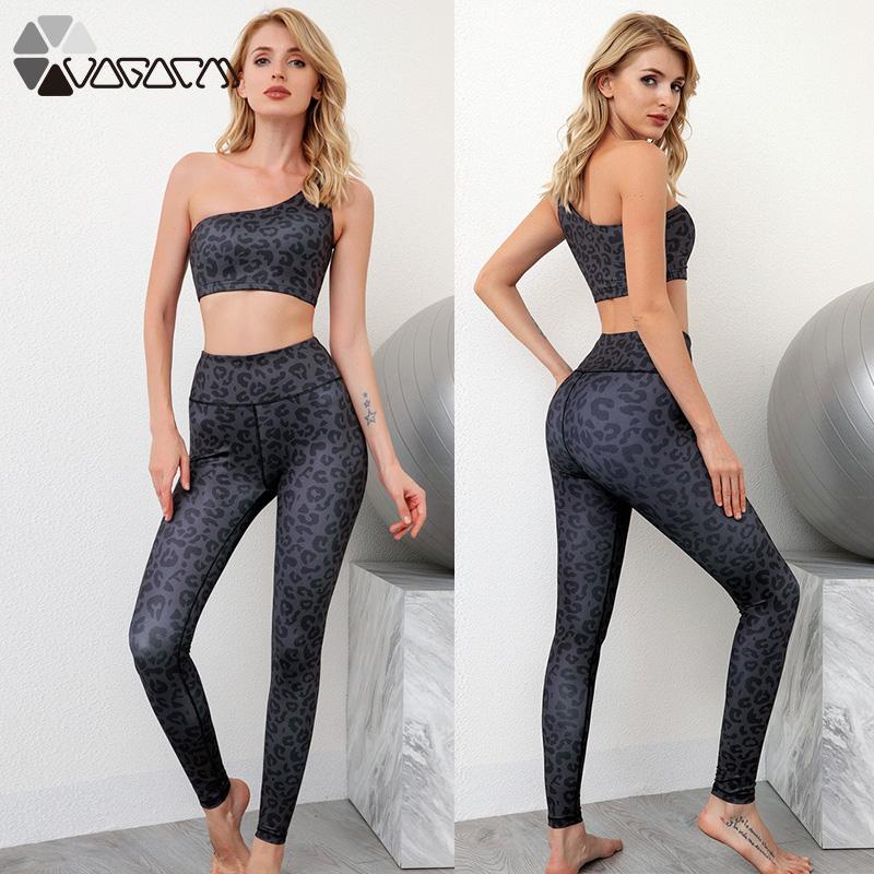 

Seamless Women Yoga Set One-Shoulder Bra High Waist Leggings Leopard Sport Fitness Running Gym Workout Clothes Sportswear Female, Black