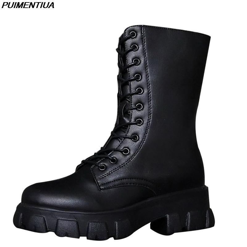 

Dropship Boots Women Motorcycle Shoes Platforms Ankle Boots Wedges Female Lace Up Platforms Leather Shoes Woman High Heels, White