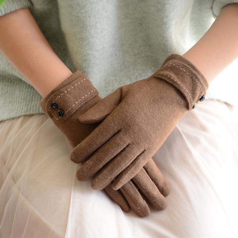 

Women Winter Keep Warm Touch Screen Wool Cashmere Gloves Female Plus Velvet Inside Simple Elegant Style Thicken Outdoor Gloves