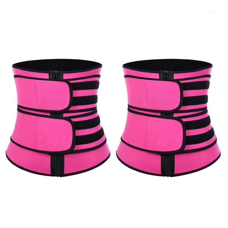 

2 Pcs Yoga Fitness Waist Trainer Slimming Belt Sauna Belly Shaping Underwear Sculpt Belt Red ( S & XL)1