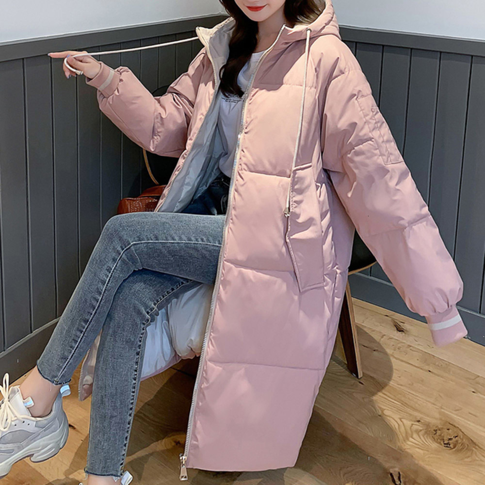 

2021 New Korean Version Cotton Padded Jacket Fashion Autumn Winter Thicken Keep Warm Hood Long Sleeve AE8S, Black