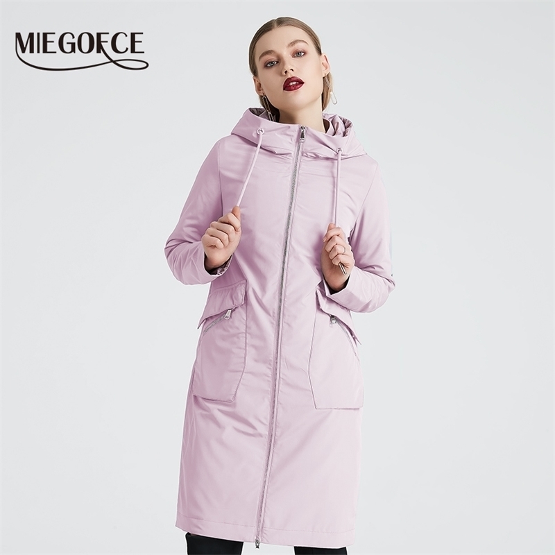 

MIEOGOFCE New Spring Trench Coat Long Women's Windbreaker Warm Women's Cotton Coat With Stand Collar New Design Women Coat 201028, 105 light pink