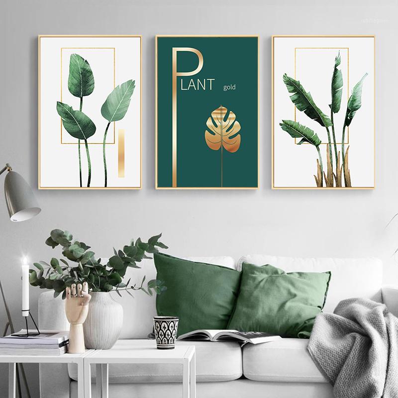 

Green Plant Golden Leaf Wall Art Canvas Painting Nordic Posters and Prints Wall Pictures for Living Room Scandinavian Home Decor1