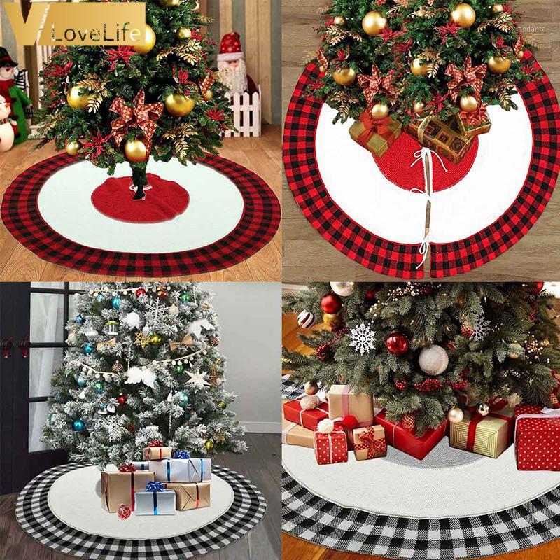 

Christmas Tree Skirt Knitting Knitted Plaid Border Round Xmas Decorations Festival New Year Decor little trees plaid christmas1
