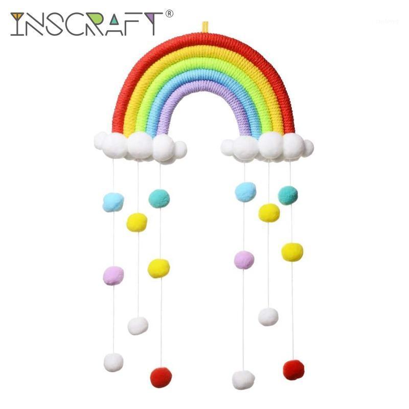 

Colorful Rainbow Macrame Wall Hanging Decoration Cotton Tassel Kids Room Decor Boho Nursey Dorm Woven Pom Pom Ball Ornament1