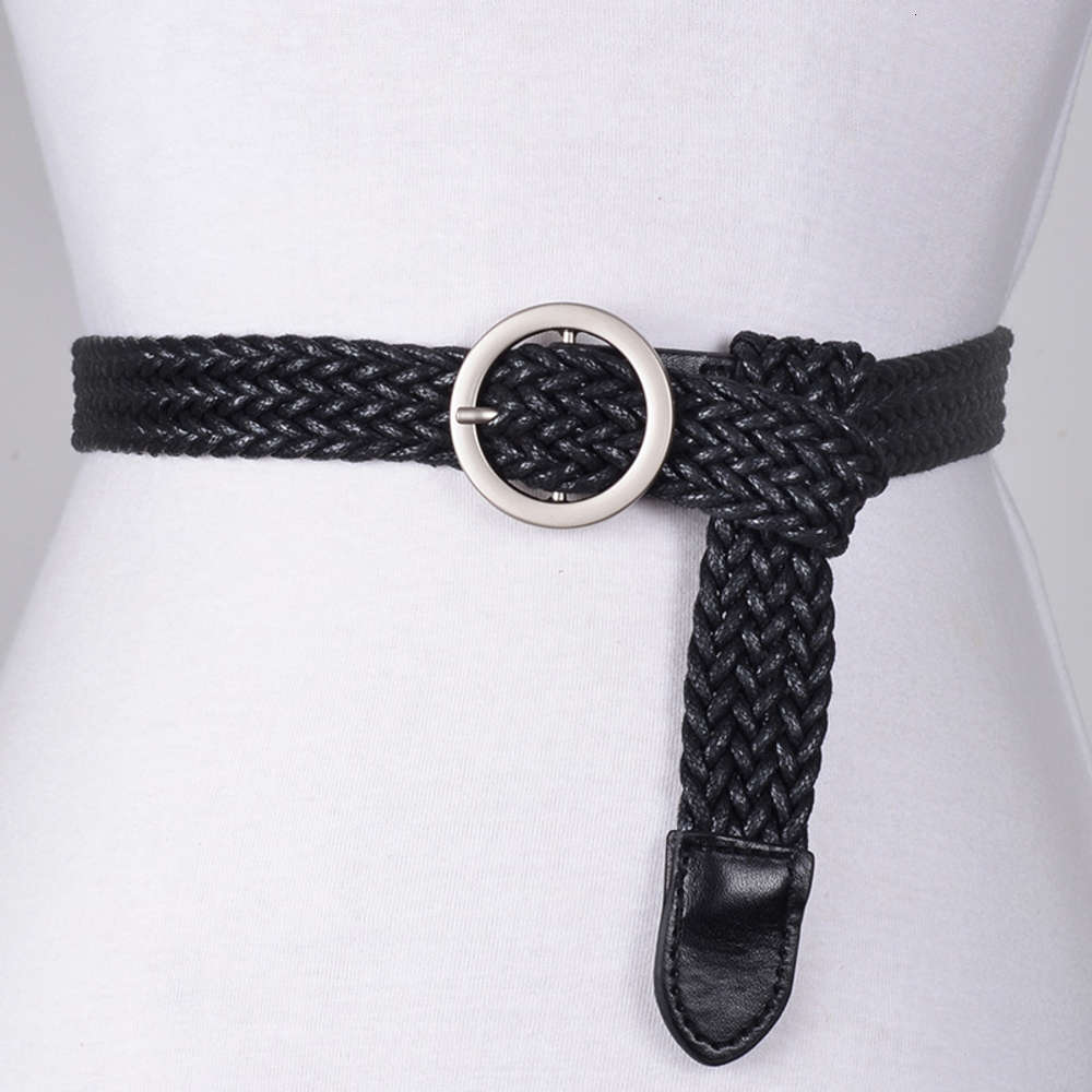 

Men's and women's lazy belt round pin buckle belt leisure elastic woven elastic canvas pants for young students, Black