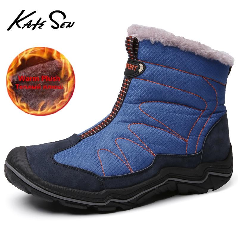 

KATESEN Super Warm Men Boots Winter Quality Suede Leather Men Boots Fur Plush Snow Winter Shoes For Outdoor, Black snow boots