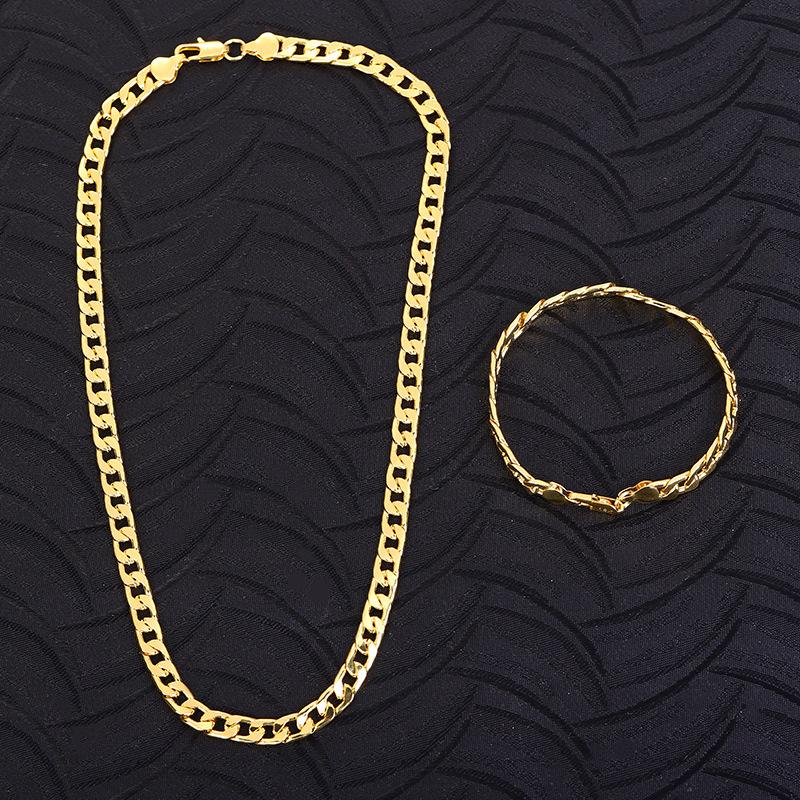 

8MM Men Gold Necklace & Bracelet Fashion Hip Hop Gold Stainless Steel Punk Cuban Chain Exquisite Gift Jewelry
