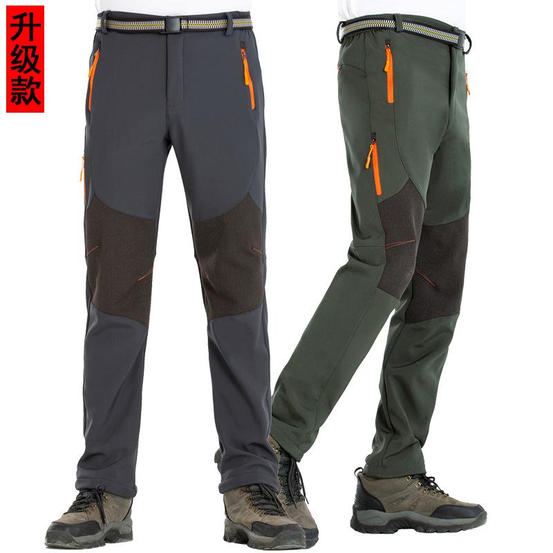 

Winter Warm Fleece Hiking Pants Outdoor Sports Mountain Climbing Waterproof Softshell Pants Trousers Plus Size S-6XL, Black