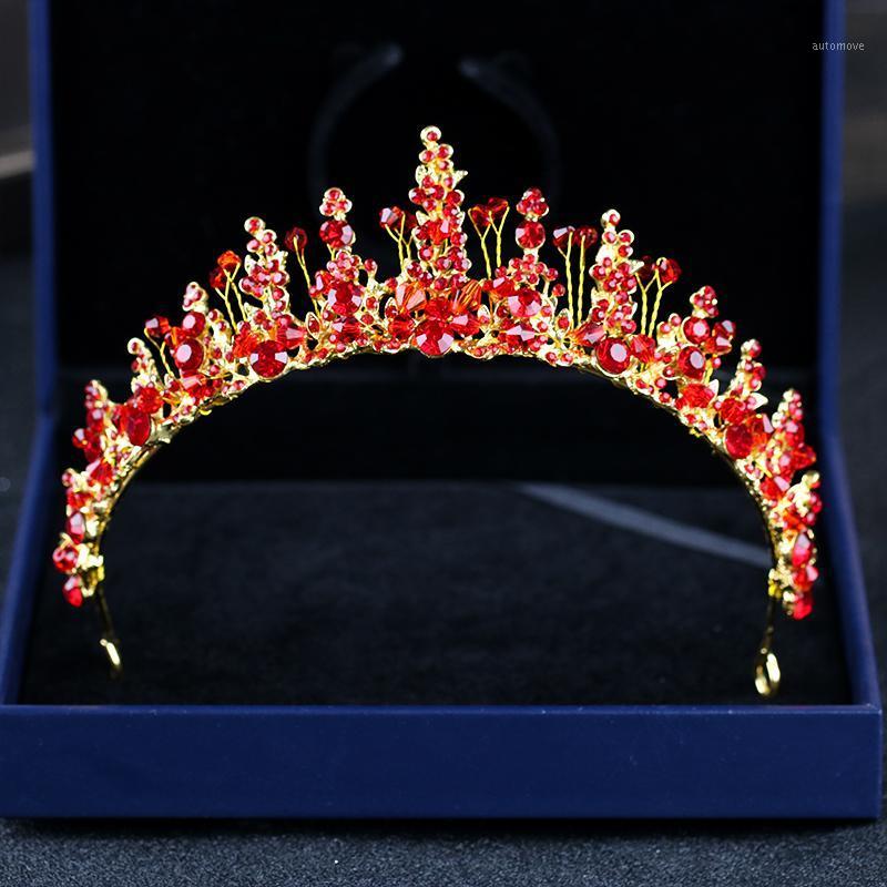 

Baroque Vintage Gold Hair Accessories Red Crystal Tiaras Crowns Bridal Women Headpiece Pageant Prom Wedding Hair Jewelry Gifts1