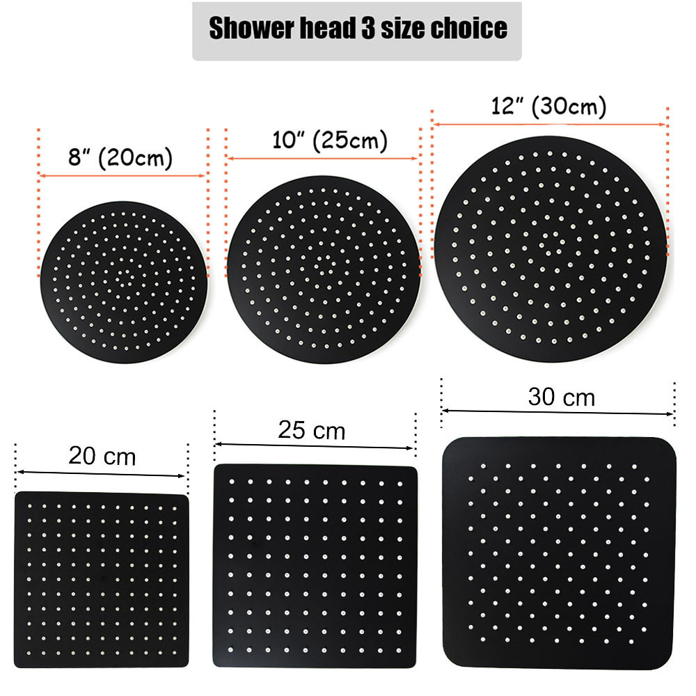 

Stainless steel Black Bathroom Ultrathin 2 mm Rain Shower Head 8/10/12 Inch Wall & Ceiling Square & Round Rainfall Shower head 201105