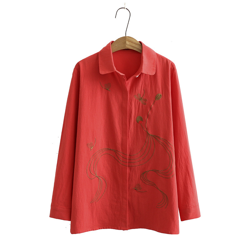 

Xl-4xl Plus Size Female Blouse Embroidered Long To-line Vintage Tops Iw5b, White