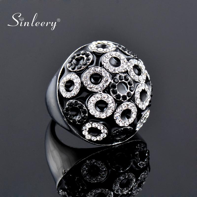 

SINLEERY Unique Vintage Half Ball Round Black Enamel Big Rings Small Circles Cubic Zirconia Rings For Women Jewelry JZ169 SSB