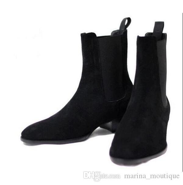 

Men Suede Martin Boots Wyatt Booties Men Stacked Heel Slip-On Shoes Fashion Nubuck Leather Chelse Boot Ankle Men Shoes, Black