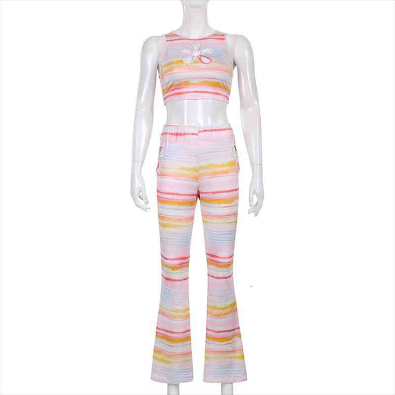 

Floral Cut Out Two Pieces Set Y2k Aesthetic Corset Suits Women Tie Dye Sweatpants Sportwear Sets Tracksuits Streetwear, White