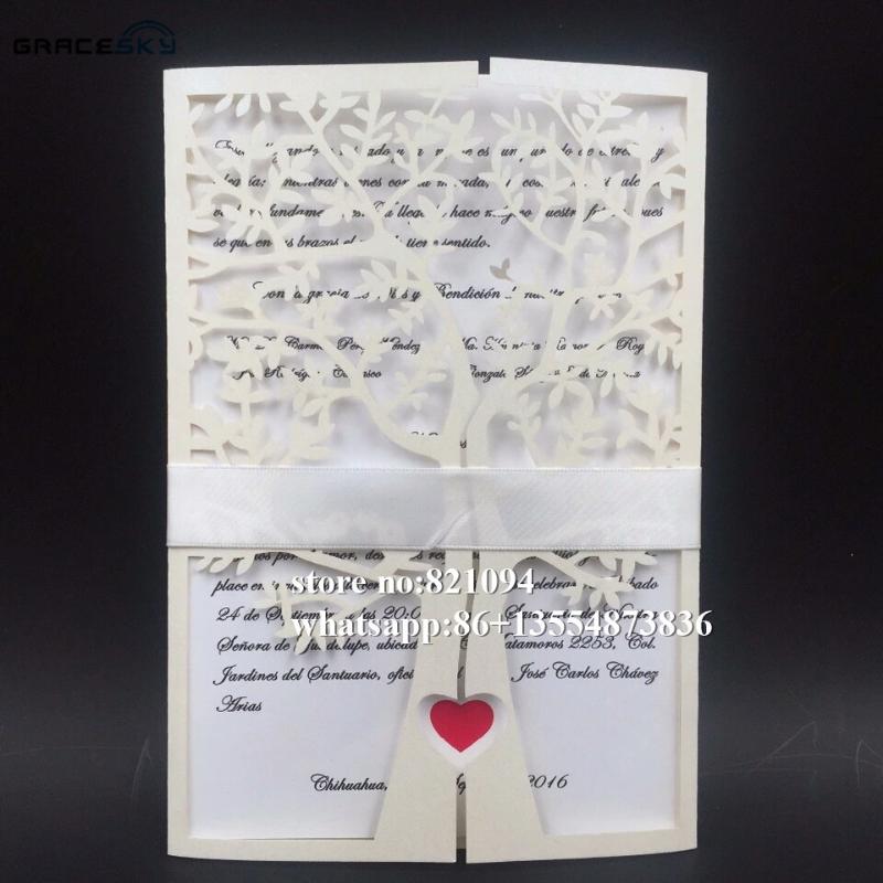 

30pcs 120*180mm Free Shipping Laser Cut Happy Tree Design folded style Paper Wedding Invitation Cards with inner Blank Cards