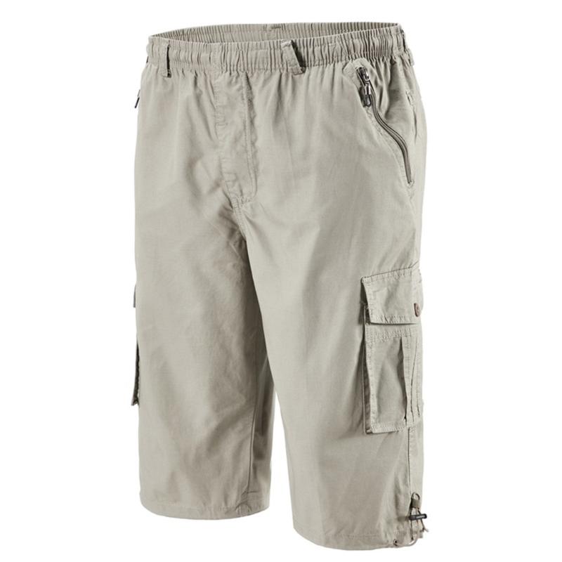 

Feitong 2020 Summer Cargo Shorts Men High Waist Elastic Waist Multi Pocket Cropped Cotton Soft Streetwear Short Masculino, Army green