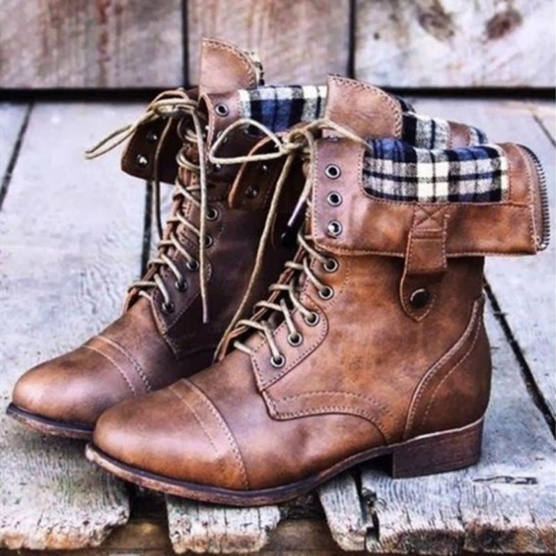 

Shoes For Woman Knee High Autumn Leather Boots Lace-Up Flats Women Sexy Fashion Flannel Black Green Vintage Boot Plus Size 35-431