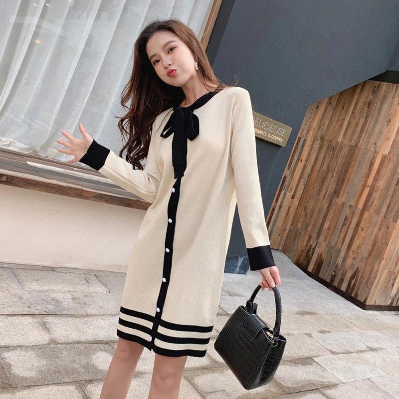 

JXMYY 2020 new Korean version of the evening small fragrance temperament knitted skirt autumn base dress autumn and winter women #Vy85, Black;gray