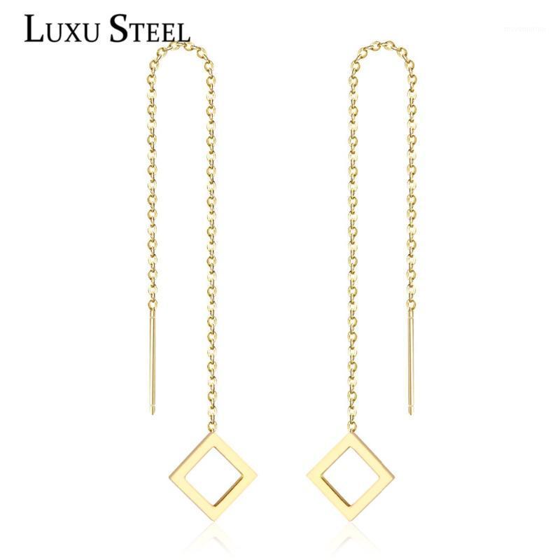 

LUXUSTEEL Geometry Earrings Gold Color Stainless Steel Link Chain Tassel Ear Line Fashion Drop Earrings For Women Jewelry1