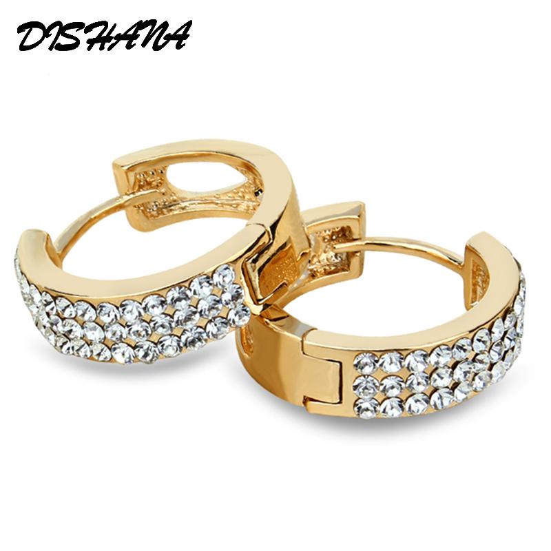 

Hoop & Huggie Jewelry Gold-color Round Earrings Rhinestone For Women Fashion Brincos Party Gift(E0027)