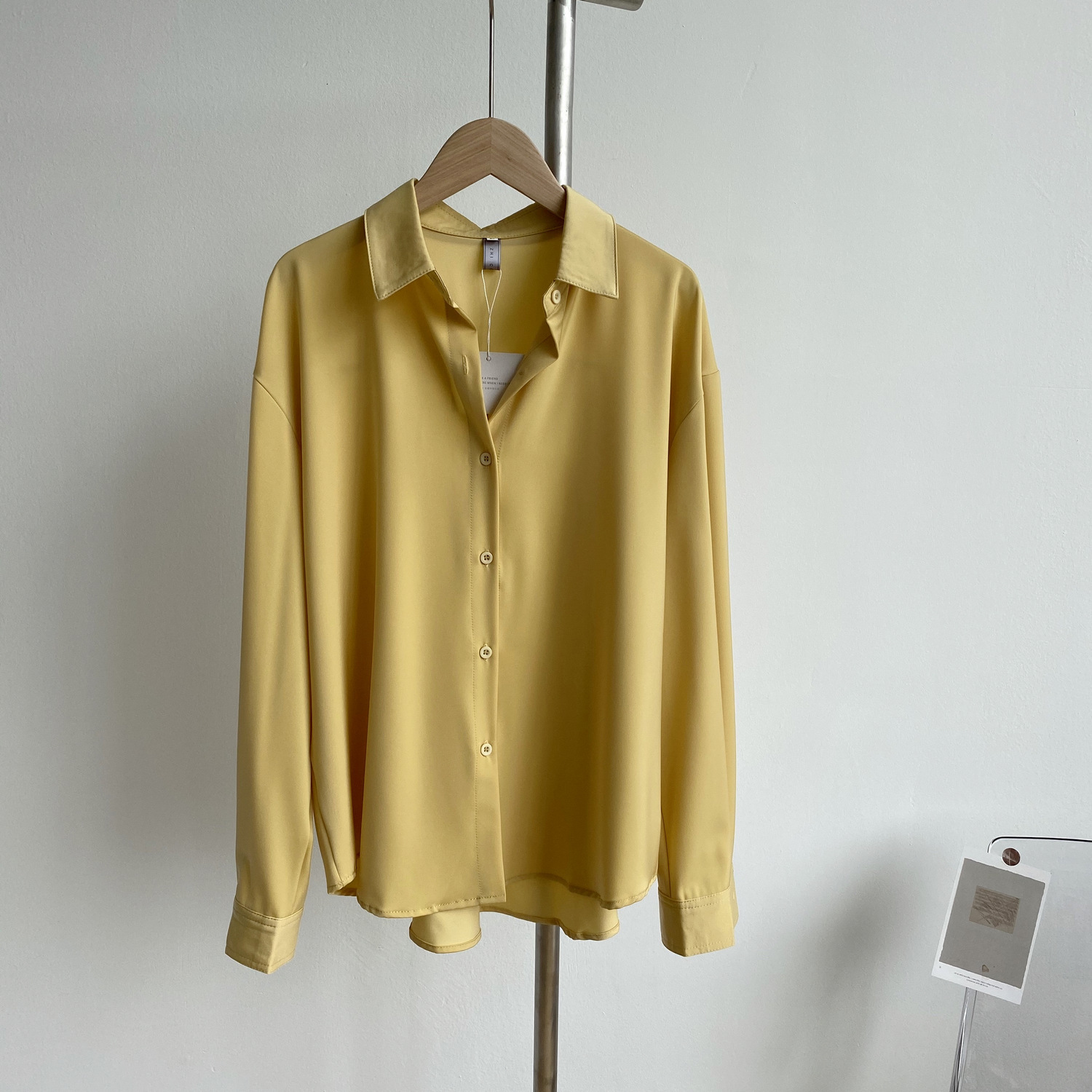 

2021 New Oversize Spring Summer Women Satin Solid Long Sleeve Elegant Female Loose Blouse Shirt Pure Color Ky68, Yellow