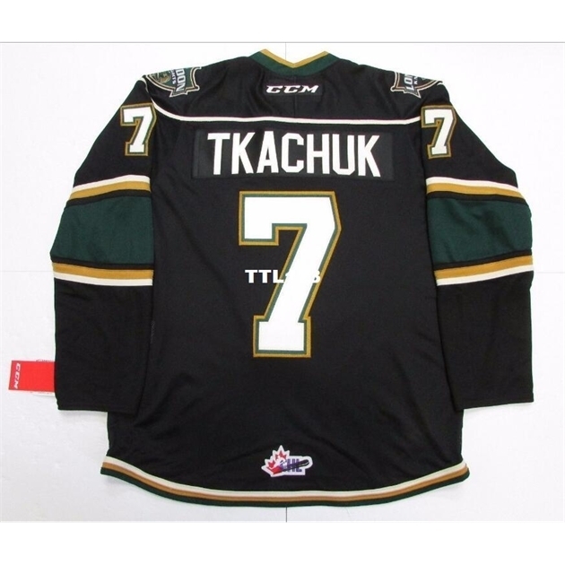 

Real Men real Full embroidery #7 Matthew Tkachuk Ohl London Knights Premier 7185 hockey Jersey or custom any name or number HOCKEY Jersey, Black