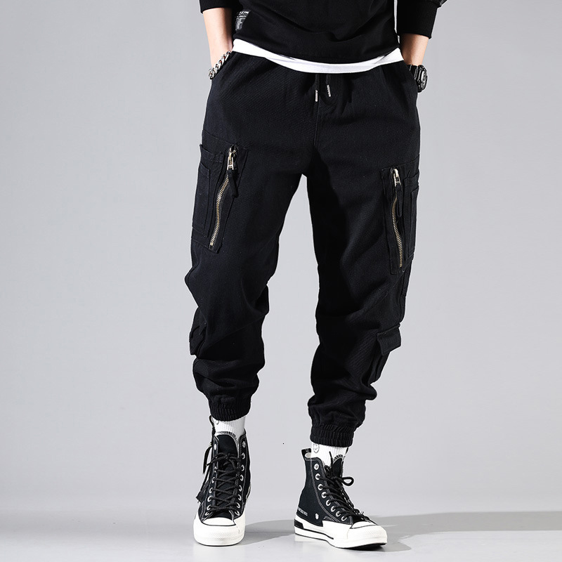 

2021 New Autumn Winter Fashion Men Jeans High Quality Japanese Vintage Designer Harem Trousers Multi Pockets Cargo Pants Hip Hop Joggers Pns, Black
