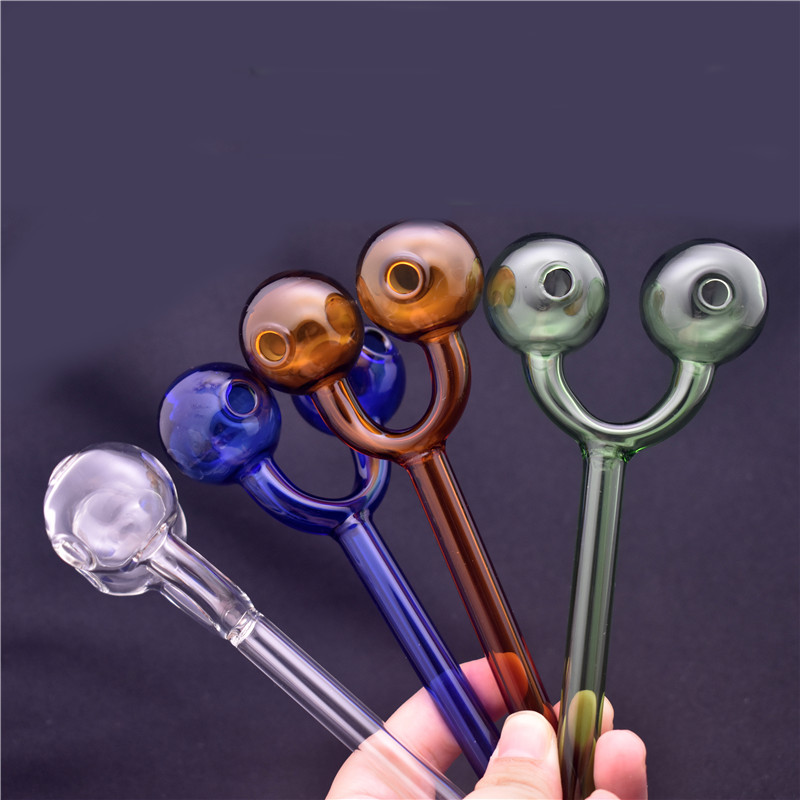 

high quality Double Glass Oil Burner Pipe Pink blue green clear Glass Pipe Oil Rigs Bongs 30mm ball