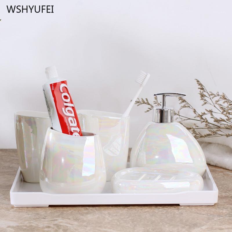 

Aurora simple dumb white ceramic bathroom accessories set washing tool bottle mouth cup soap toothbrush holder household items1