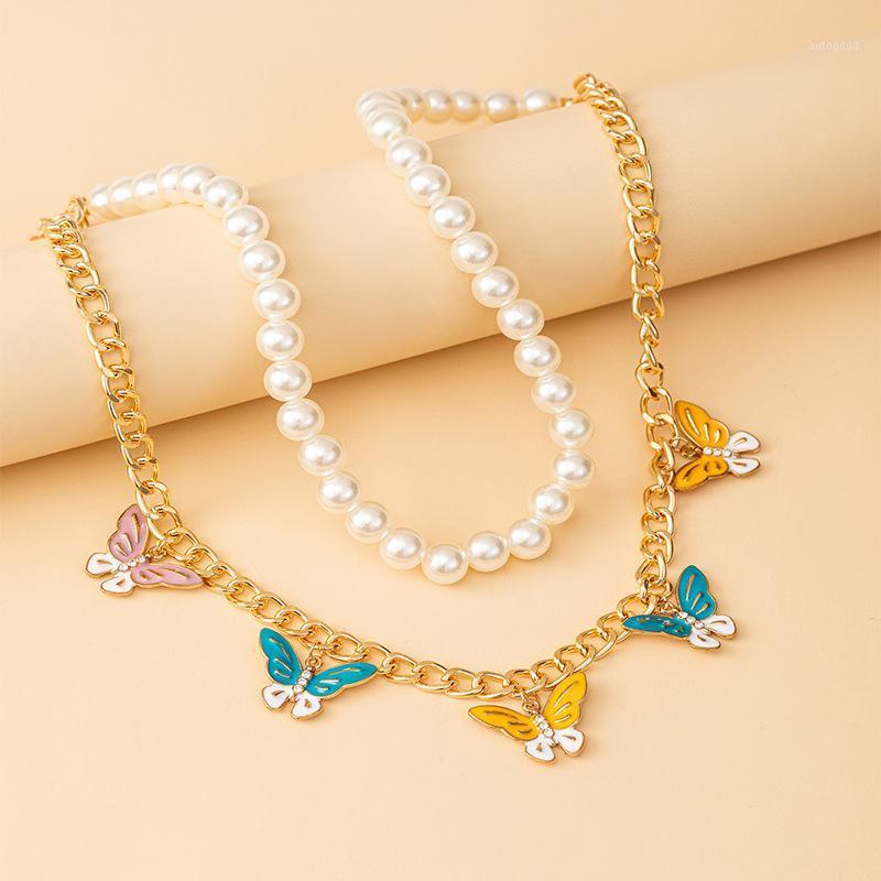 

Chokers Collares Mujer Moda 2021 Trendy Golden Colorful Butterfly Pendant Choker Necklace For Women Fashion Pearl Jewelry Gift1