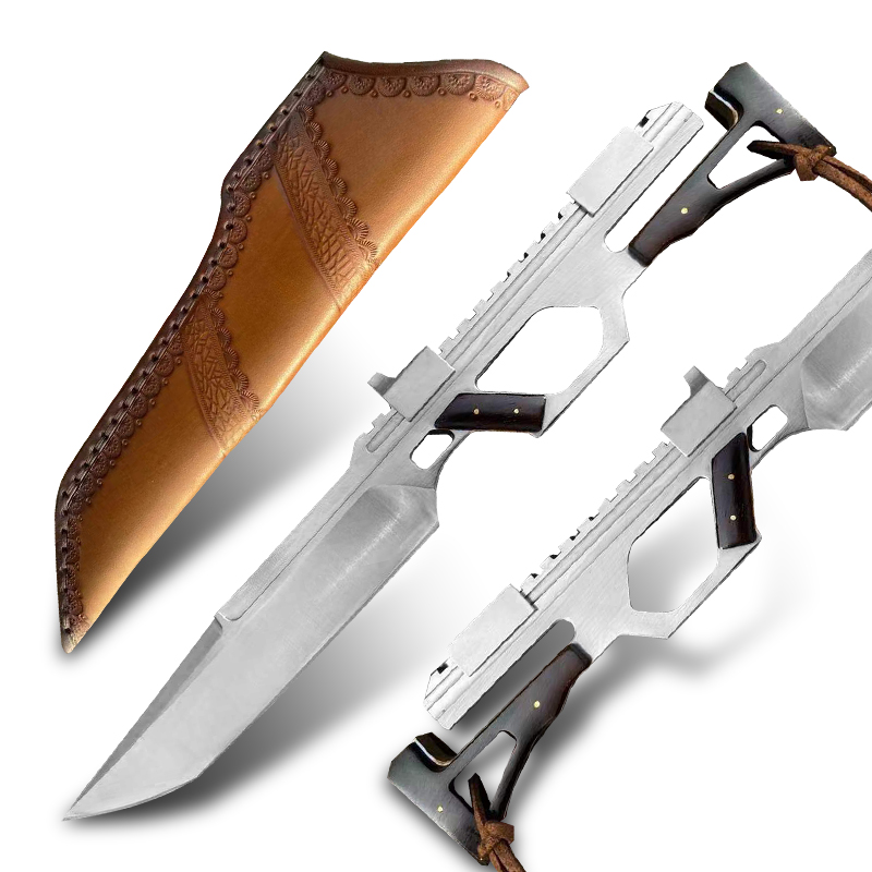 

DC53 Fixed Blade Knife Black Sandalwood Handle One Steel Hunting Straight Knife With Leather Sheath High Hardness Sharp Tactical Survival Self Defense Knives Tools