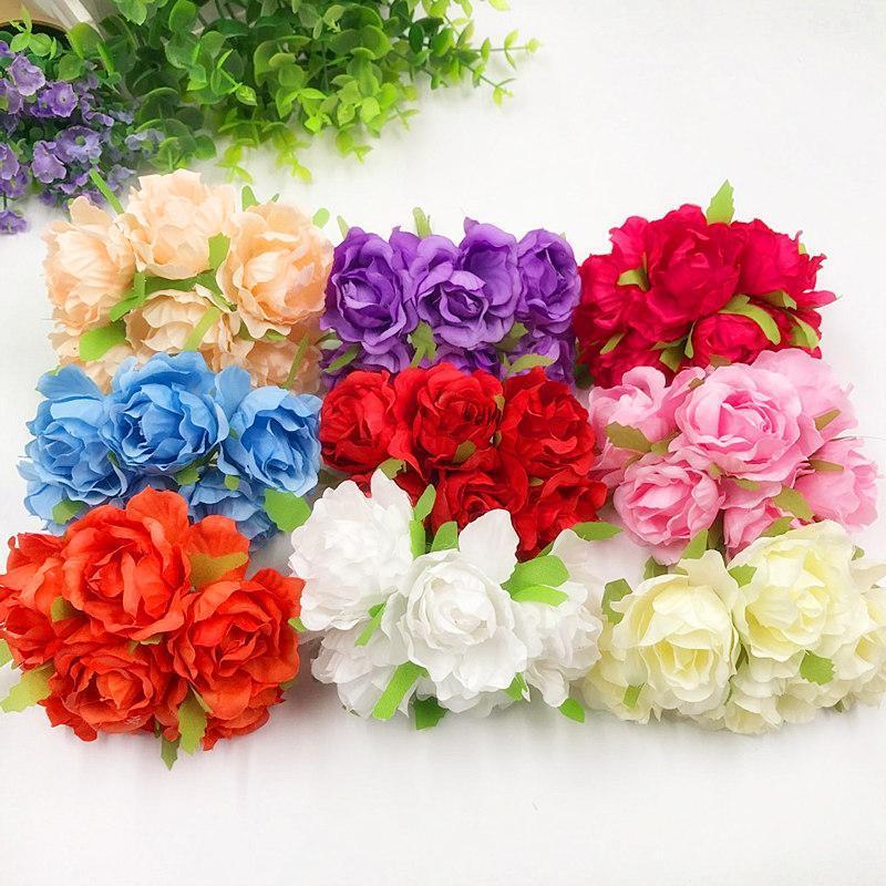 

6 PCS (5 cm/flower) people rose bouquets of flowers in the silk cloth wedding wreath of DIY gift box tire home garden decoration1, Orange