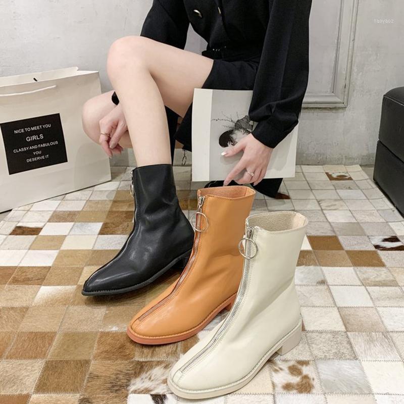 

Brand Zipper Boots Women Front Zip Closure Boots High Top Mid-Calf Motorcycle Botas Plush Winter Footwear Snow Booties1, Black