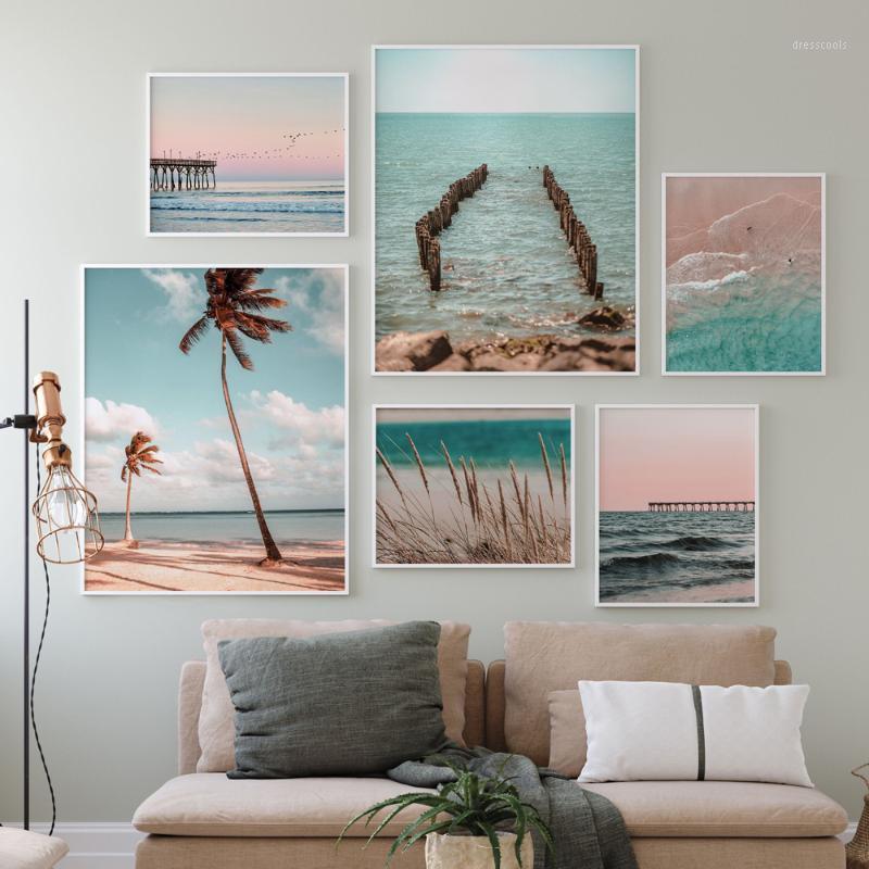 

Modern Ocean Print Coastal Wall Art Beach Decor Pastel Canvas Painting Sunset Bedroom Decor Large Posters and Prints Living Room1