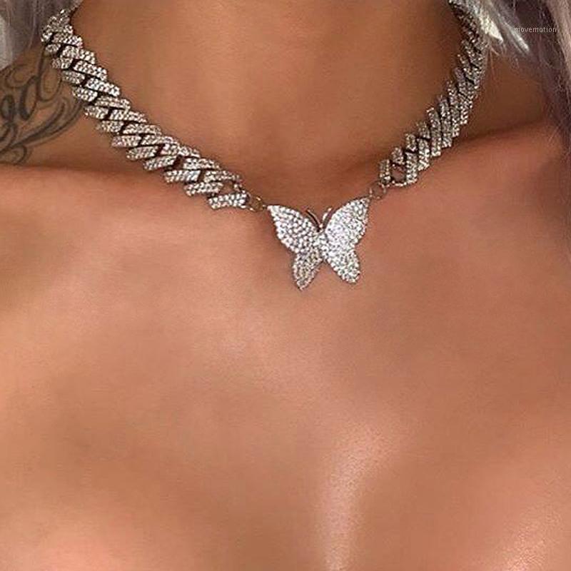 

12mm Iced Out Bling cz Miami Cuban Link Chain Butterfly Necklace choker 2Row cz Bling necklace women Hip Hop jewelry1