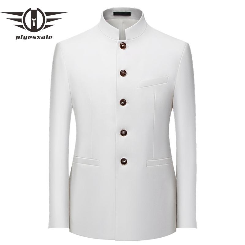 

Chinese Stand Collar Men Blazer 6XL Big Size Solid Casual Suit Jacket Slim Fit Mens Wedding Blazers Yellow Burgundy White Q402, Black