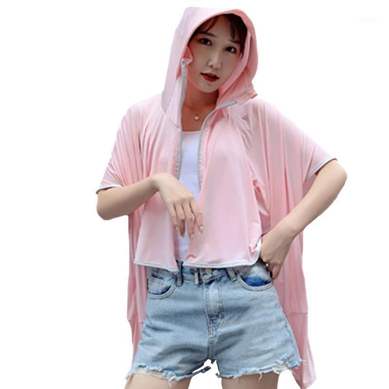 

Women Zipper Closure Batwing Sleeve Sun Protection Clothing Breathable Hooded Tops Fashion Face Cover Ice Silk Outdoor Cycling1, Grey