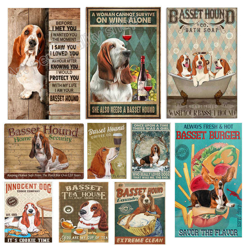 

Vintage Basset Hound Dog Metal Sign Tin Poster Home Decor Bar Wall Art Painting for Bar Pub Cafe Cinema Home Wall Decor 20*30 CM