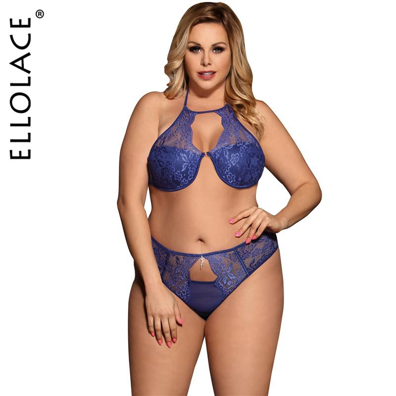 

Ellolace Sexy Lingerie Women's Underwear Push Up Bra Set Blue Lingerie Patry Set Hollow Out Sexy Hot Erotic Plus Size Lingeries