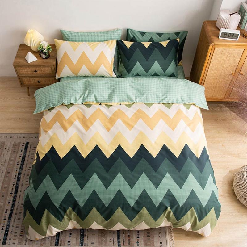 

INS Green Waves Geometric Kids Duvet Cover Set Cotton  Queen Size Print Bedding Set Bedlinens Fitted Sheet Pillow Cases, 20210294